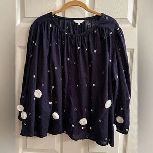 CROWN & IVY~ NAVY BLOUSE~DIMENSIONAL~XL